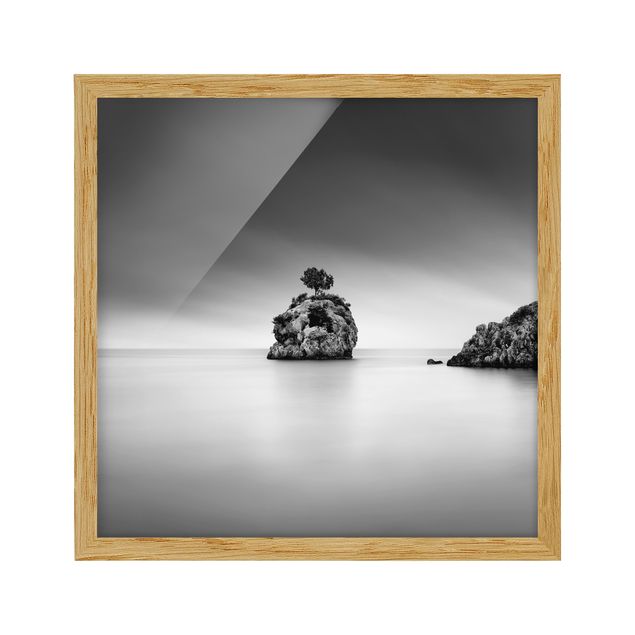 Framed poster - Rocky Island In The Sea Black And White