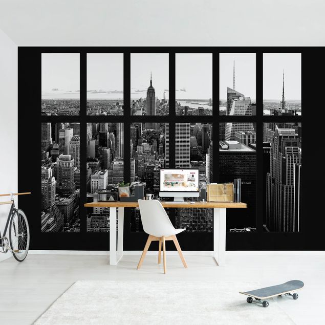 Wallpapers Window Manhattan Skyline Black And White