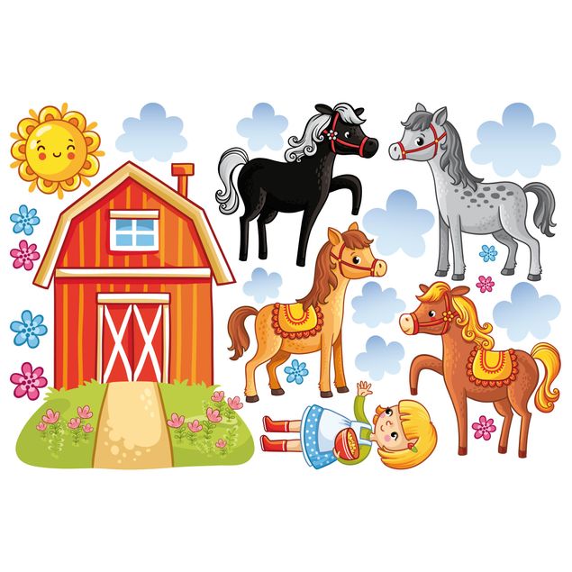 Window sticker - Farm Set with Horses