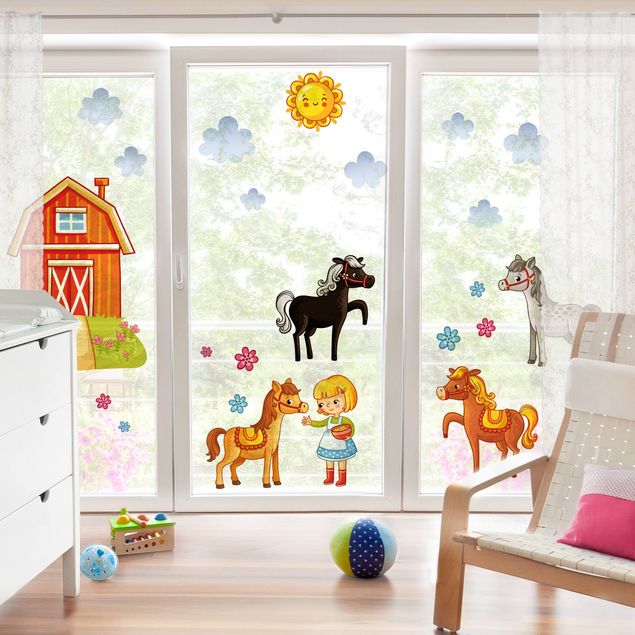 Window sticker - Farm Set with Horses