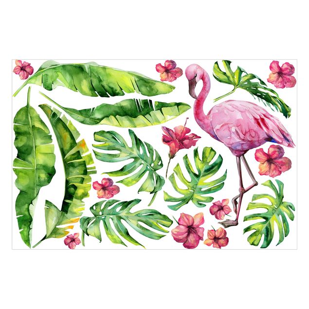 Window sticker - Jungle Flamingo Leaves Set
