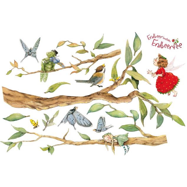 Window sticker - Little Strawberry Strawberry Fairy - With Tree Fairy And Heupferd