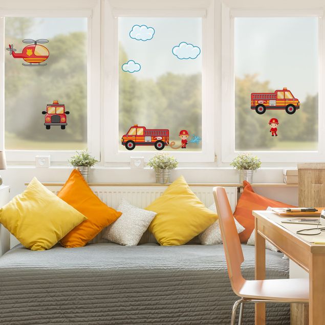 Window sticker - Firefighter Set with Cats