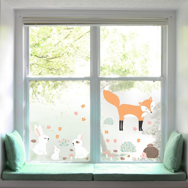 Window sticker - Forest Friends With Hare Hedgehog And Fox