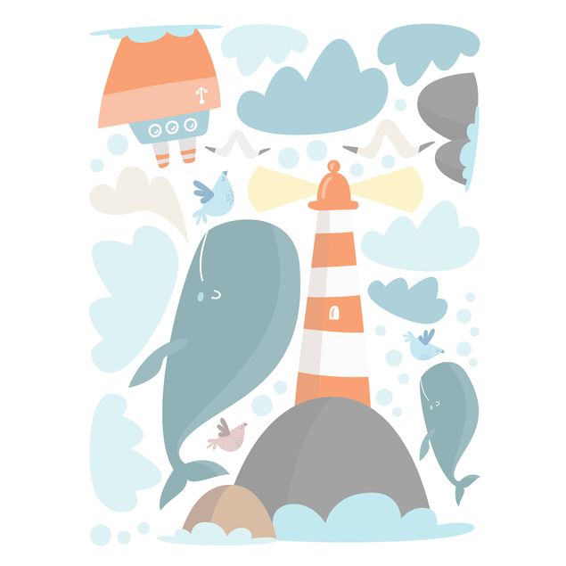 Window sticker - Lighthouse And Whales