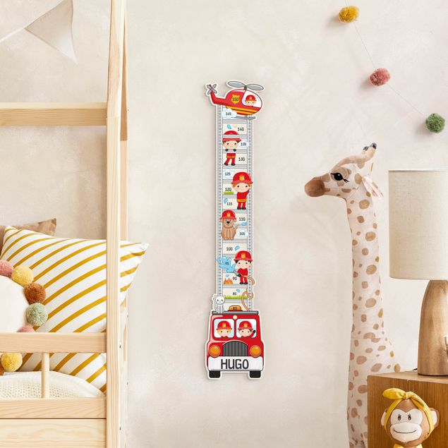 Wooden height chart for kids - Fire Brigade Set With Customised Name