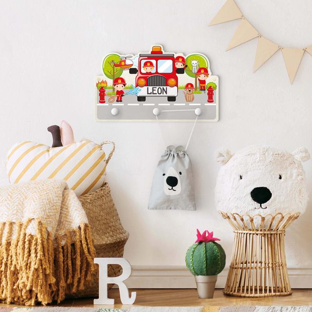 Coat rack for children - Fire Brigade Set With Customised Name
