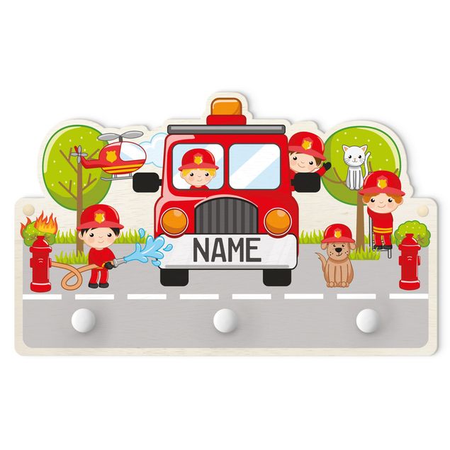 Coat rack for children - Fire Brigade Set With Customised Name