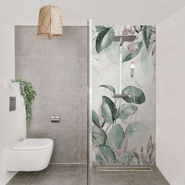 Shower wall cladding - Botany In Pastel Green & Pink