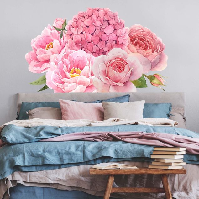 Wall sticker - Watercolour Hydrangea Rose Bouquet XXL