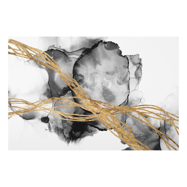 Splashback - Black Ink With Golden Lines - Landscape format 3:2