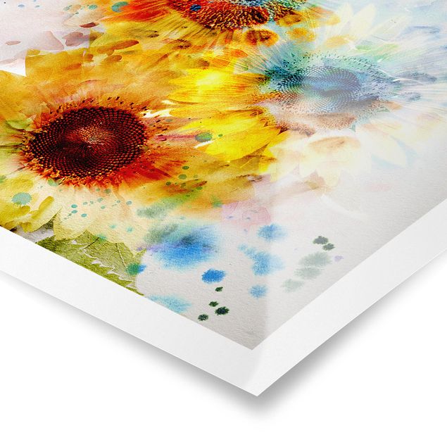 Poster - Watercolour Flowers Sunflowers