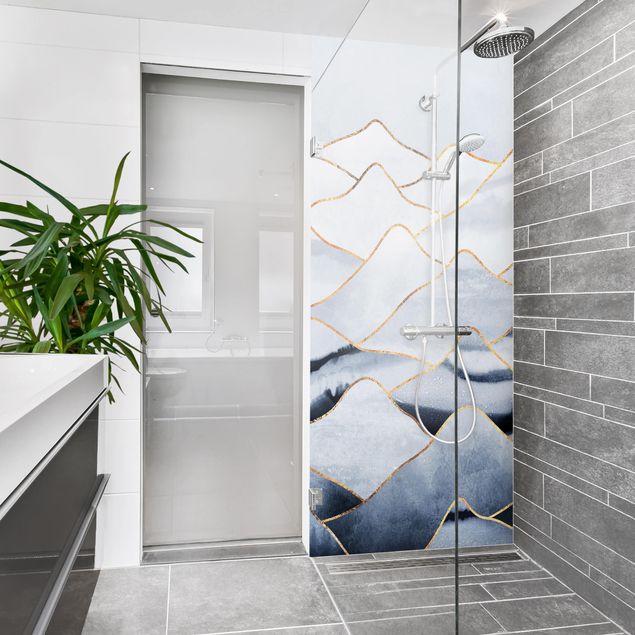 Shower wall panels Watercolour Mountains White Gold