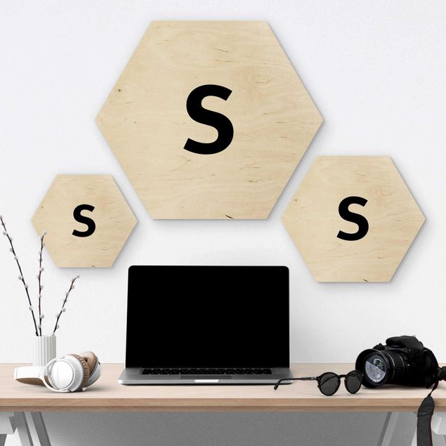 Wooden hexagon - Letter White S