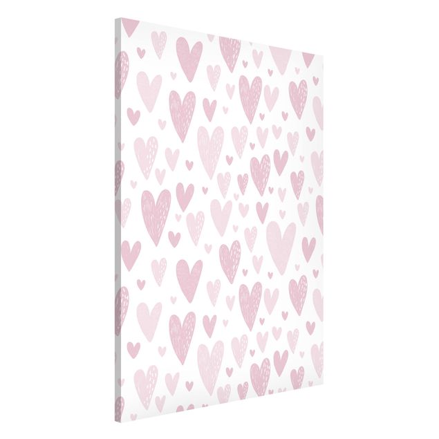 Magnetic memo board - Small And Big Drawn Light Pink Hearts