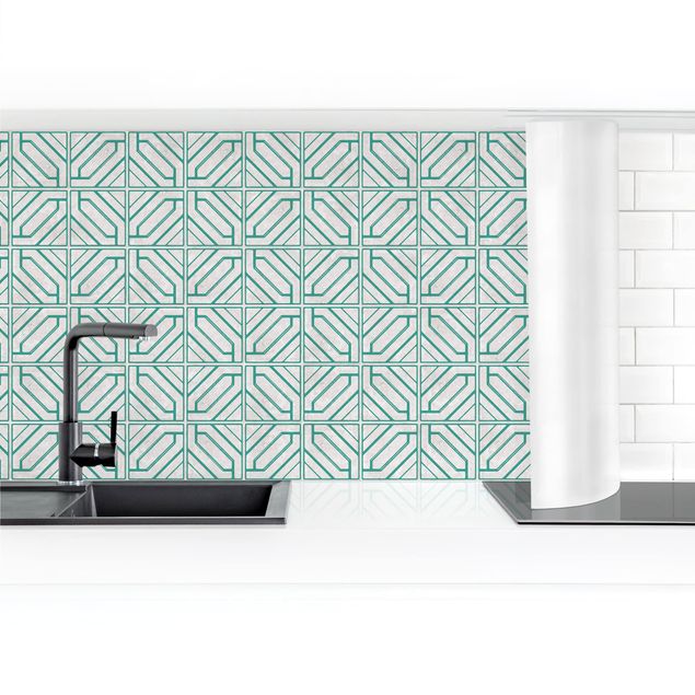 Kitchen wall cladding - Rhomboidal Geometry Turquoise