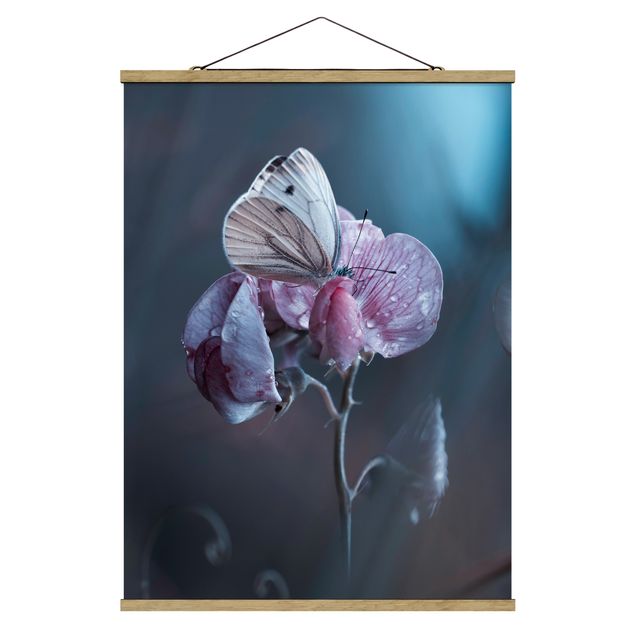 Fabric print with poster hangers - Butterfly In The Rain