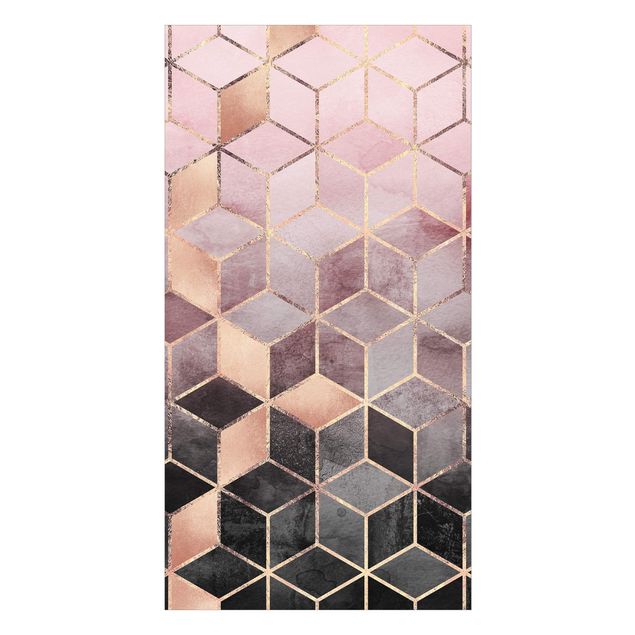 Shower wall cladding - Pink Gray Golden Geometry