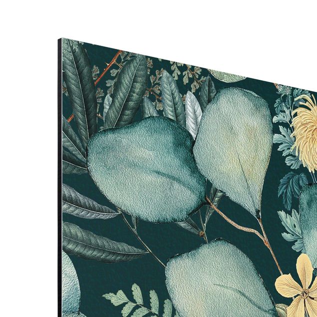 Print on aluminium - Floral Paradise Kingfisher And Hummingbird