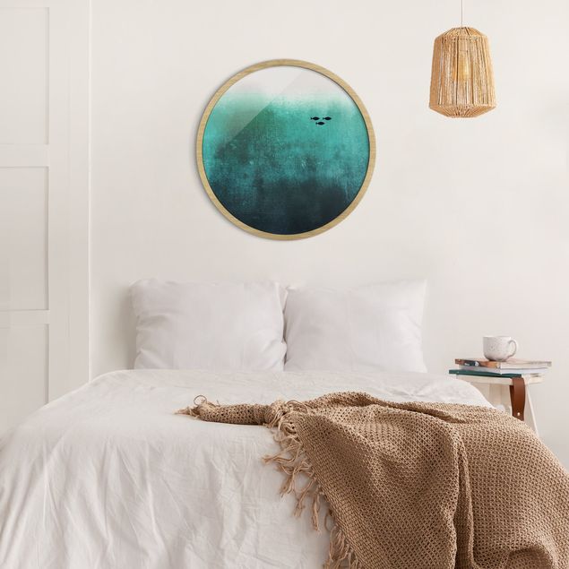 Circular framed print - Fish In The Deep Sea