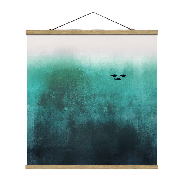 Fabric print with poster hangers - Fish In The Deep Sea - Square 1:1