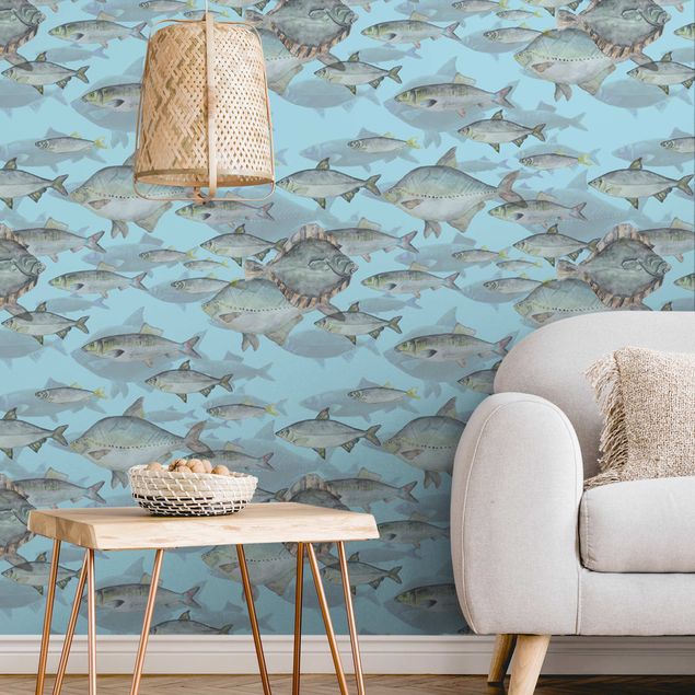 Wallpaper - School Of Fish In Blue - Roll