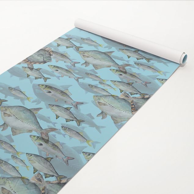 Wallpaper - School Of Fish In Blue - Roll