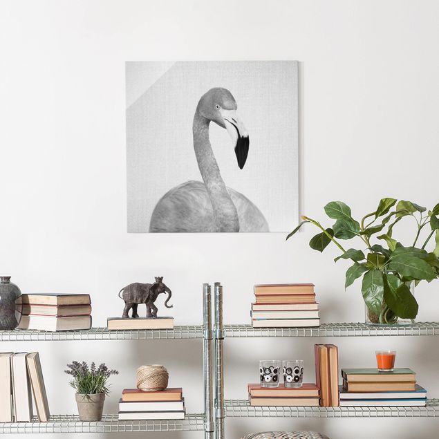 Glass print - Flamingo Fabian Black And White