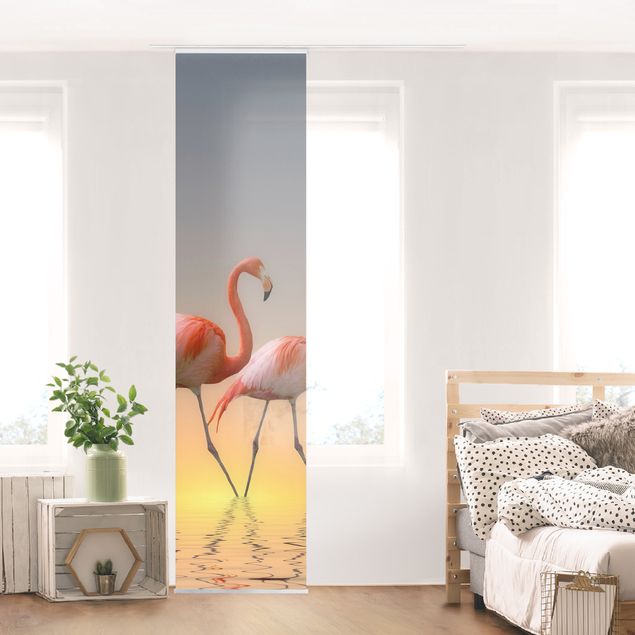 Sliding panel curtains set - Flamingo Love