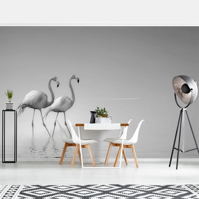 Wallpaper - Flamingo Love Black And White