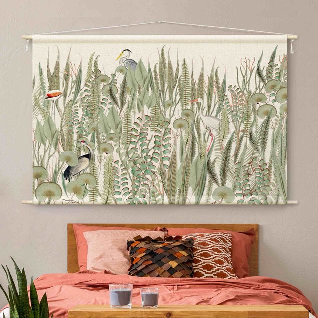 wall hanging decor Flamingo And Stork With Plants
