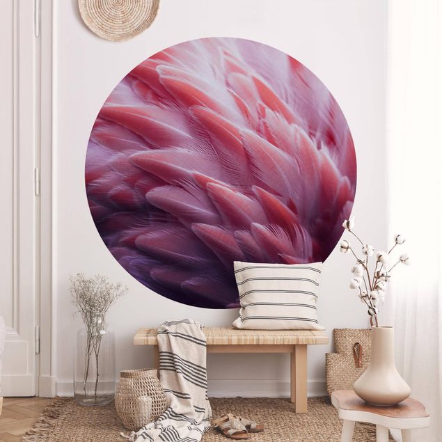 Self-adhesive round wallpaper - Flamingo Feathers Close-Up