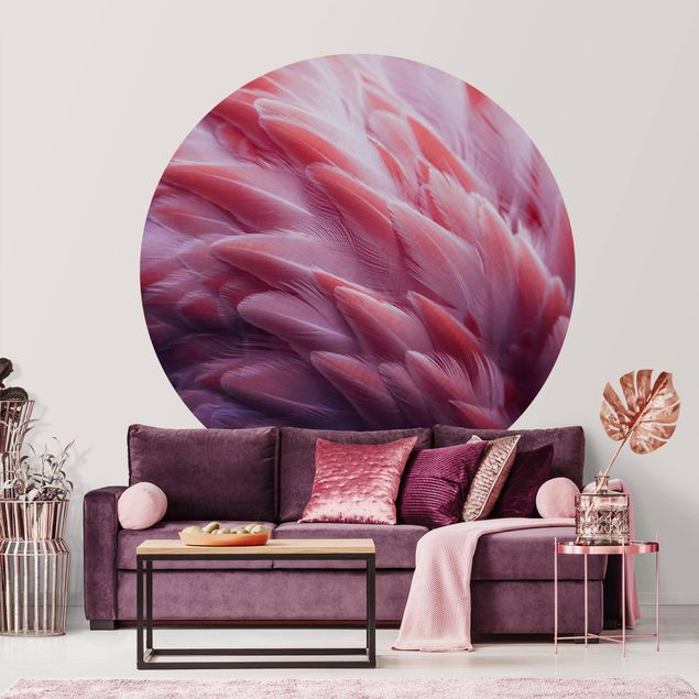 Self-adhesive round wallpaper - Flamingo Feathers Close-Up