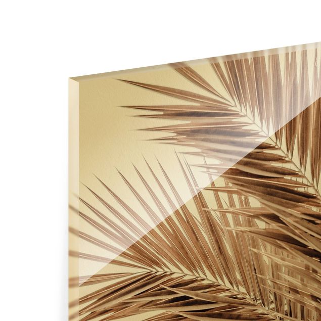 Glass print - Beach And Golden Palm Trees - 3 parts