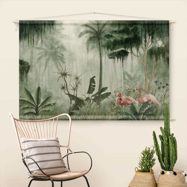nature wall tapestry Flamingos In The Dark