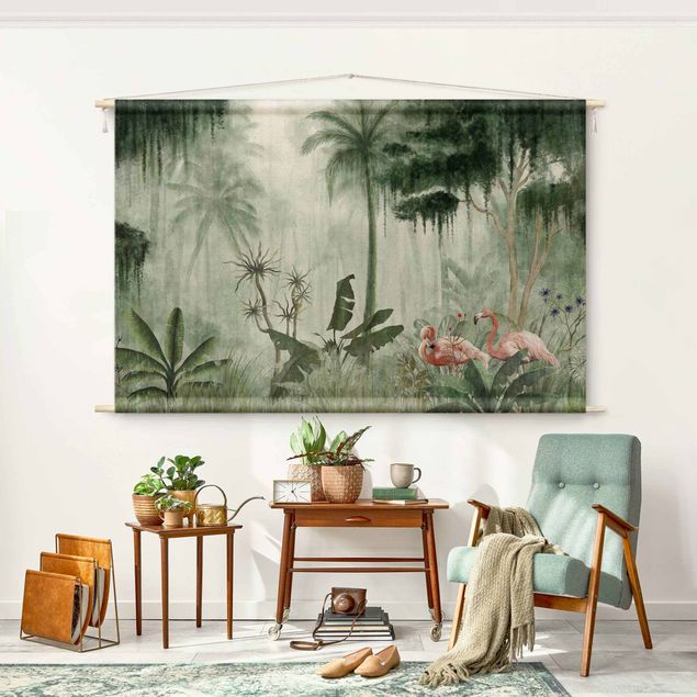 forest wall tapestry Flamingos In The Dark