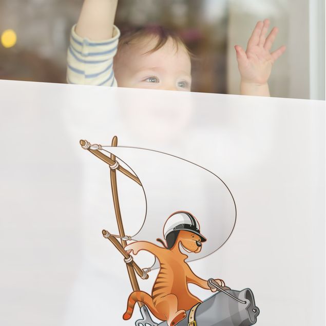 Window decoration - Flying Farm Cat With Milk Jug