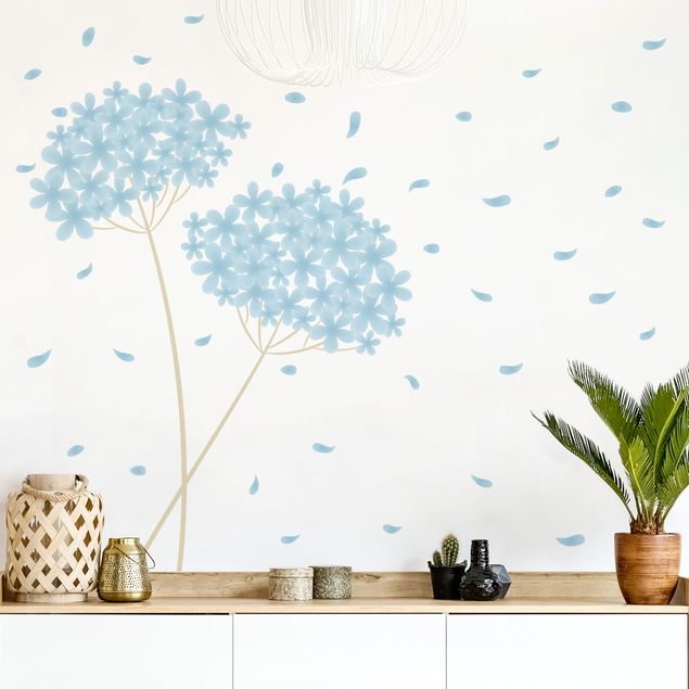 Wall stickers dandelion clock Dreamlike Flowers In The Wind In Blue
