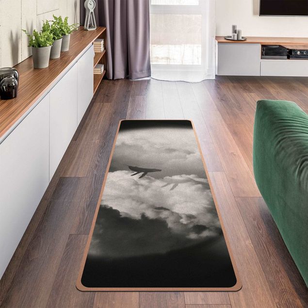 black and white area rug Flying Whale Up In The Clouds