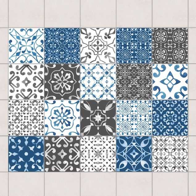Tile sticker - Watercolour Pattern Mix Gray Blue
