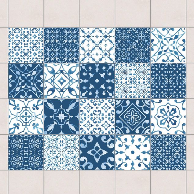 Tile sticker - Multicolour Pattern Blue White