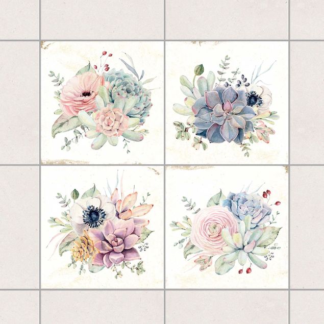 Tile sticker - Watercolour Flower Cottage