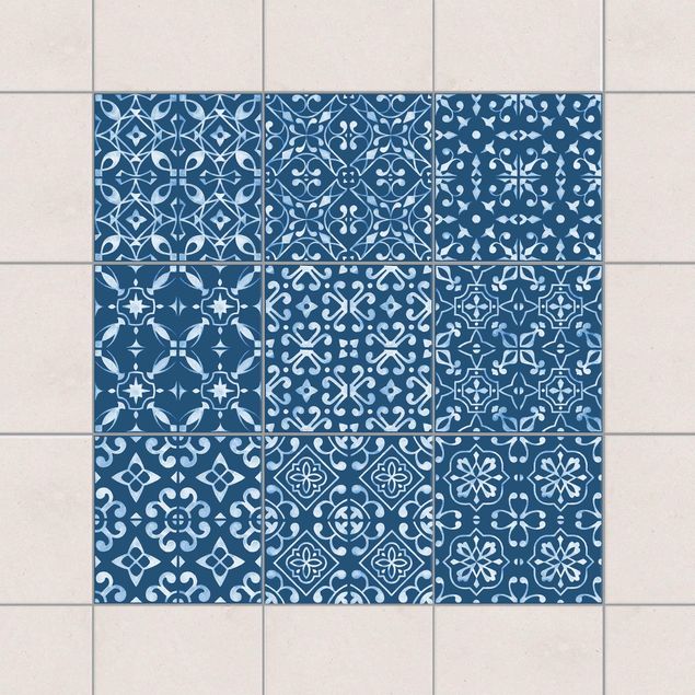 Tile sticker - Dark Blue White Pattern Series