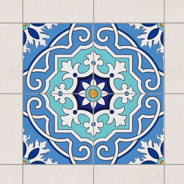 Tile sticker - Tile Sticker Set - Mediterranean tiles mirror blue