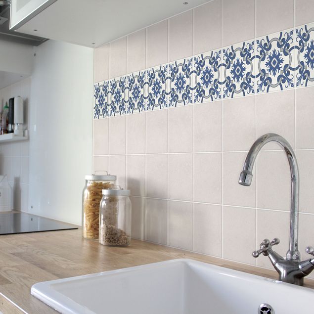 Tile sticker - Spanish tiled backsplash crème blue