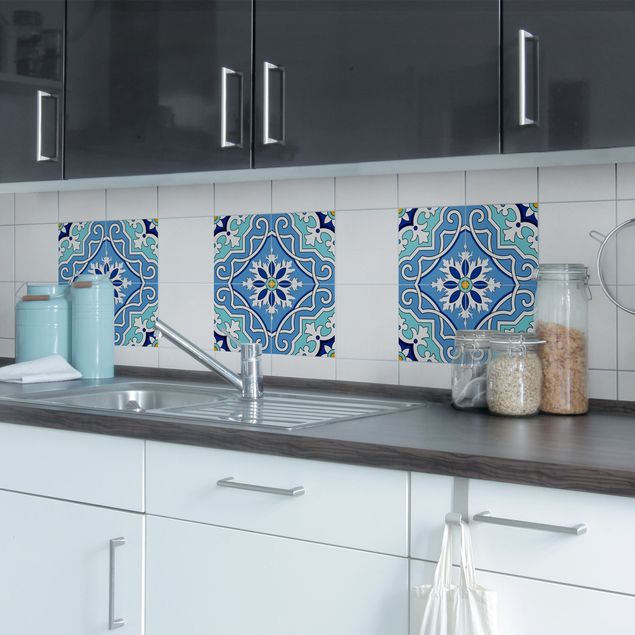 Tile sticker - Spanish tile pattern of 4 tiles turquoise
