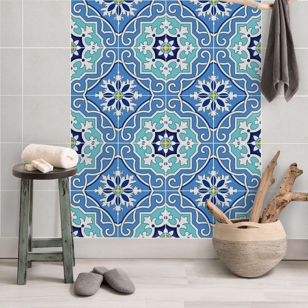 Tile sticker - Spanish tile pattern of 4 tiles turquoise