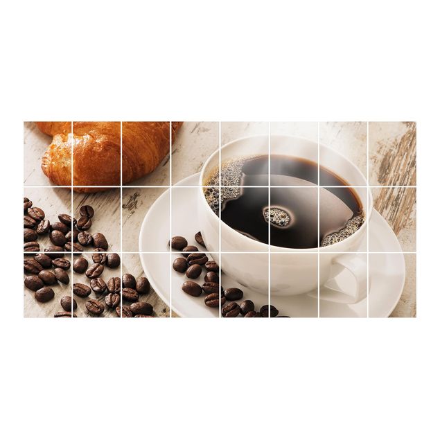 Tile sticker - Steaming coffee cup with coffee beans