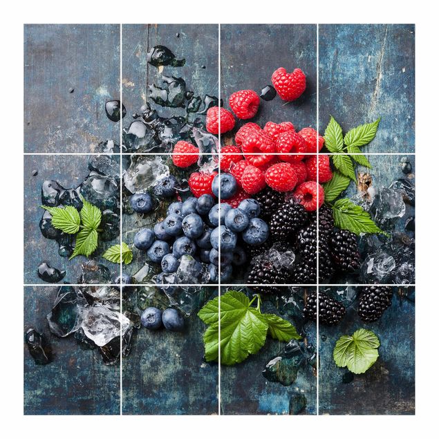 Tile sticker - Berry Mix With Ice Cubes Wood