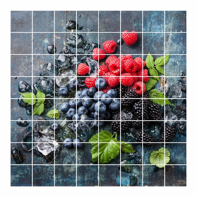 Tile sticker - Berry Mix With Ice Cubes Wood